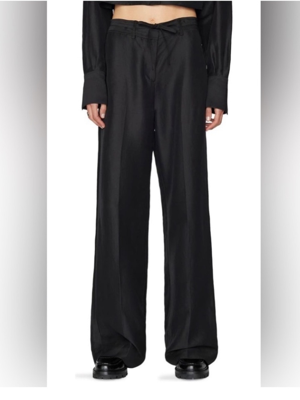 Frame High Rise Safari Wide Leg Pant Black Linen Viscose 8 NWT
